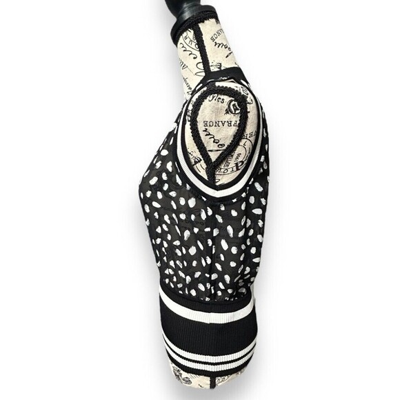 Bar III Black White Polka Dot Sheer Stretch Knit Top Preppy Career Size Small - Picture 7 of 14